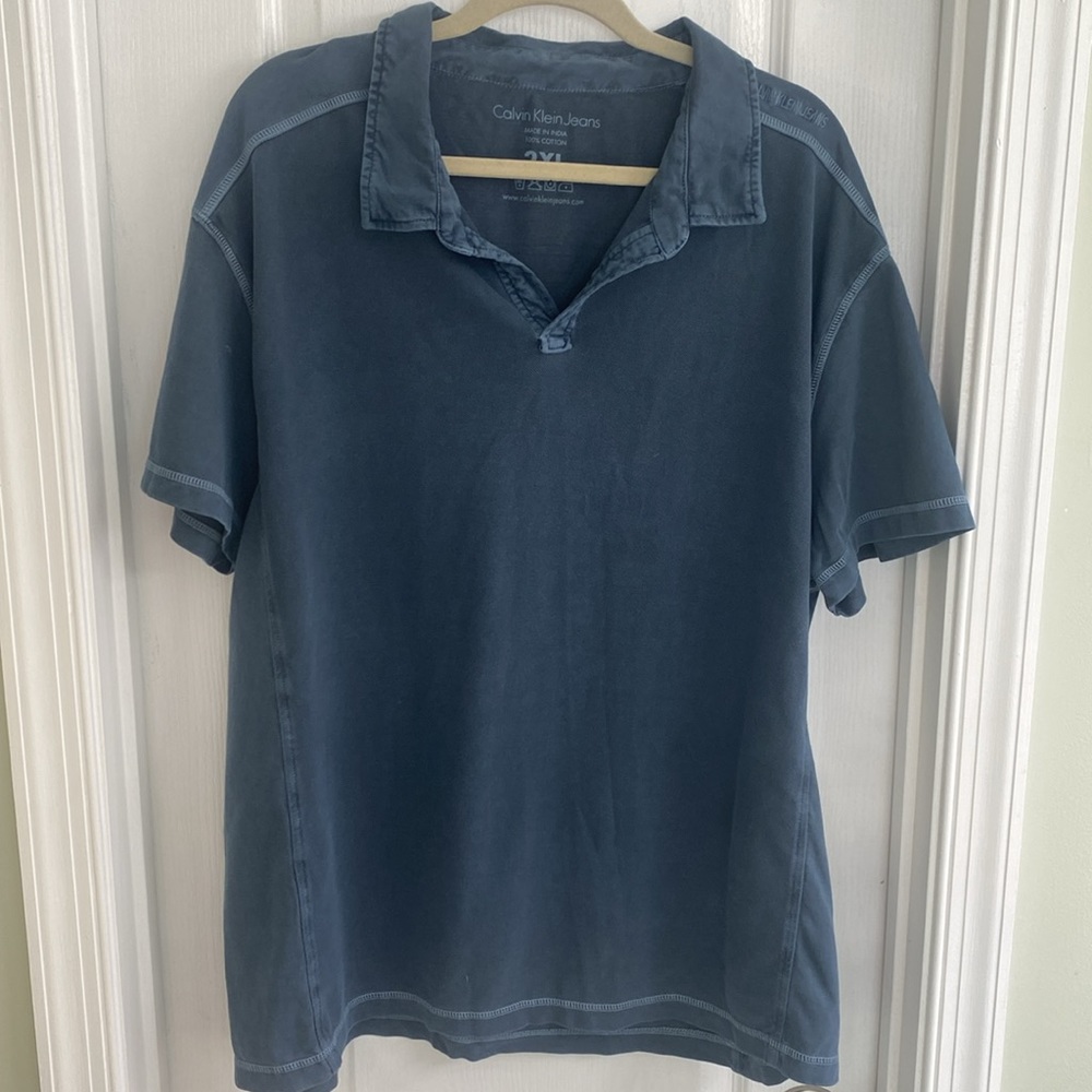 Calvin Klien blue pique open neck collared polo size 2X NWT
